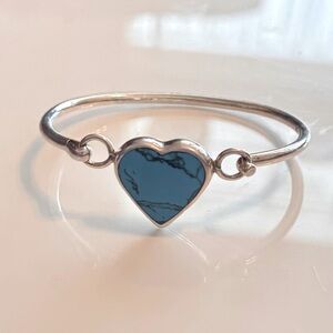 Sterling Silver 925, Turquoise Heart Shaped Stone Bangle Bracelet